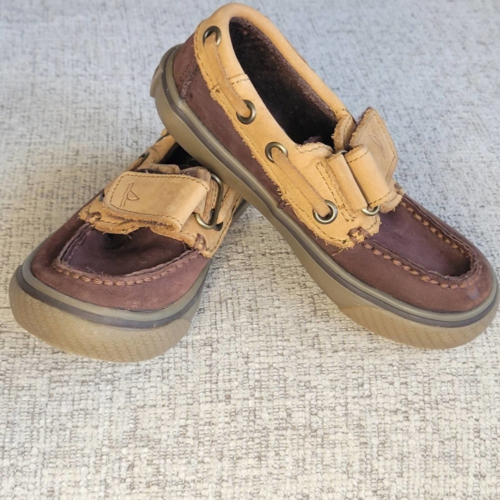 Sperry leather velcro toddler boat shoe